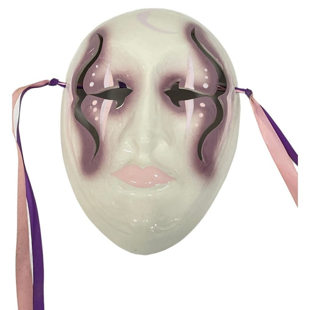 Carnival Mardi Gras Mask Hand Painted Purple Pink Moon Signed Judith‎ Anton